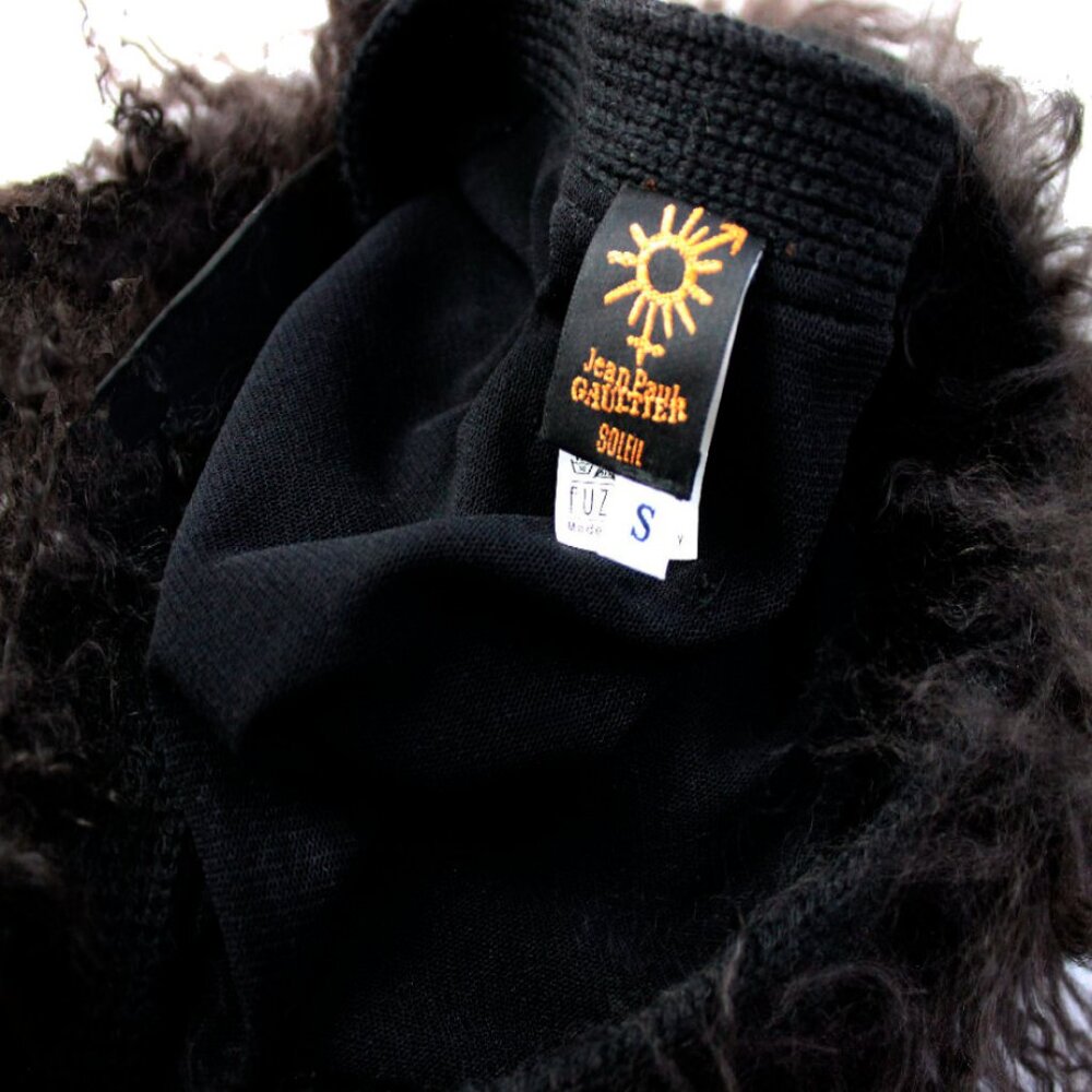 Vintage JEAN PAUL GAULTIER SOLEIL Black Cardigan w/Detachable Fur Collar - Picture 7 of 10